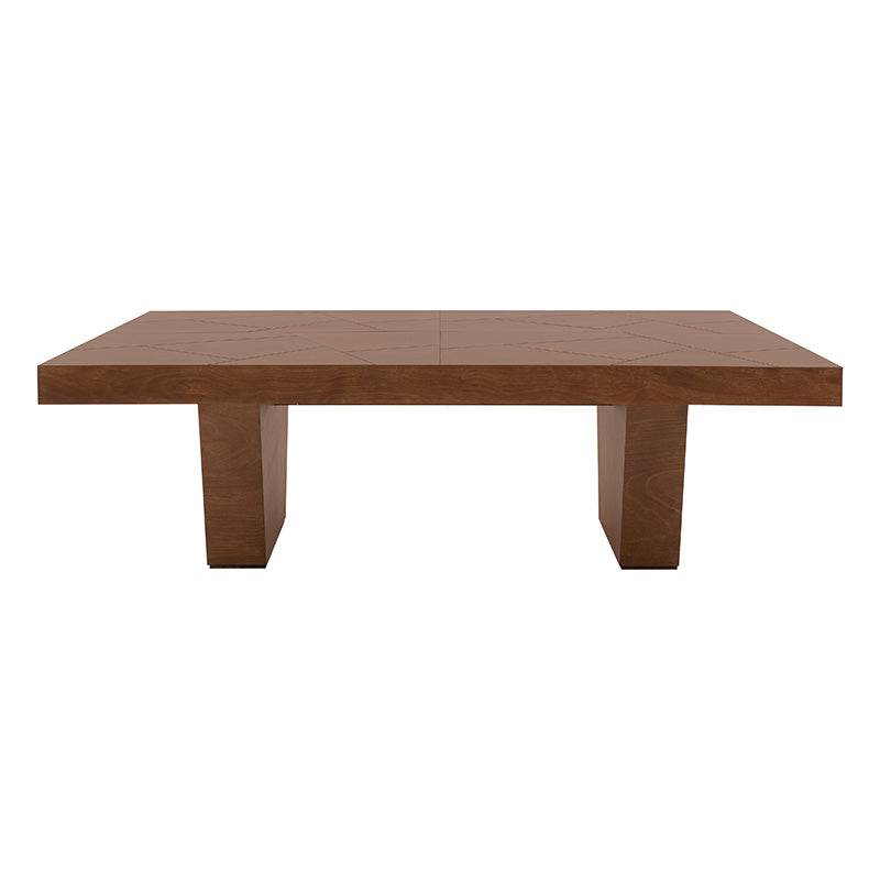 Juego de comedor Quetzal de madera industrializada y chapa de okume, con mesa de 220 cm de largo y 13 piezas de estilo moderno.