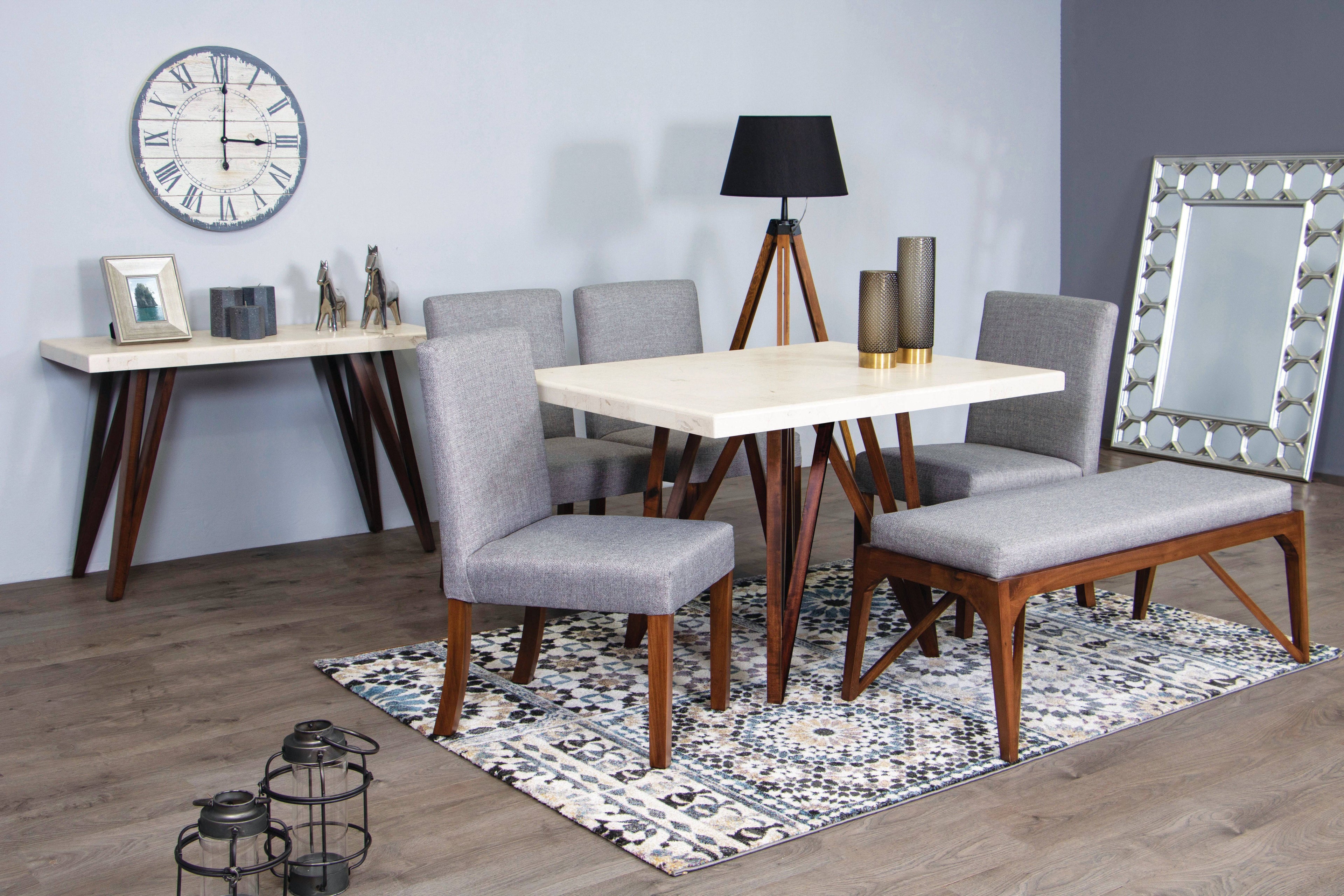 Juego de comedor Aragón de Deurope para 6 personas, mesa y sillas de estilo moderno y elegante.