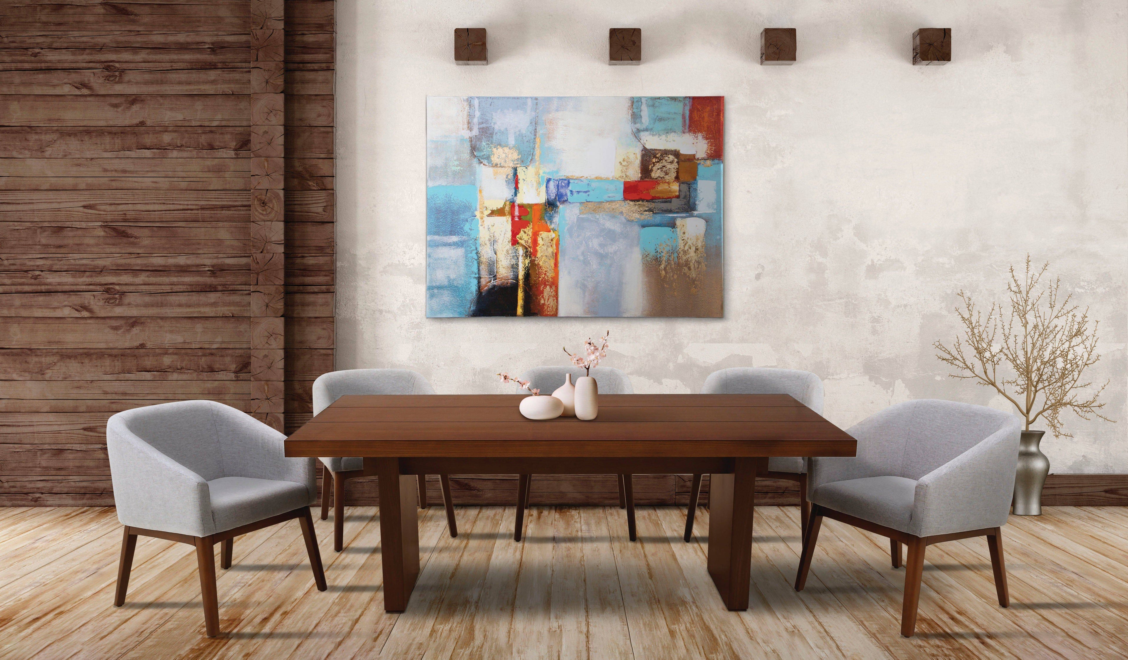 Juego de comedor Atenea de Deurope con mesa y sillas de diseño moderno en madera clara.