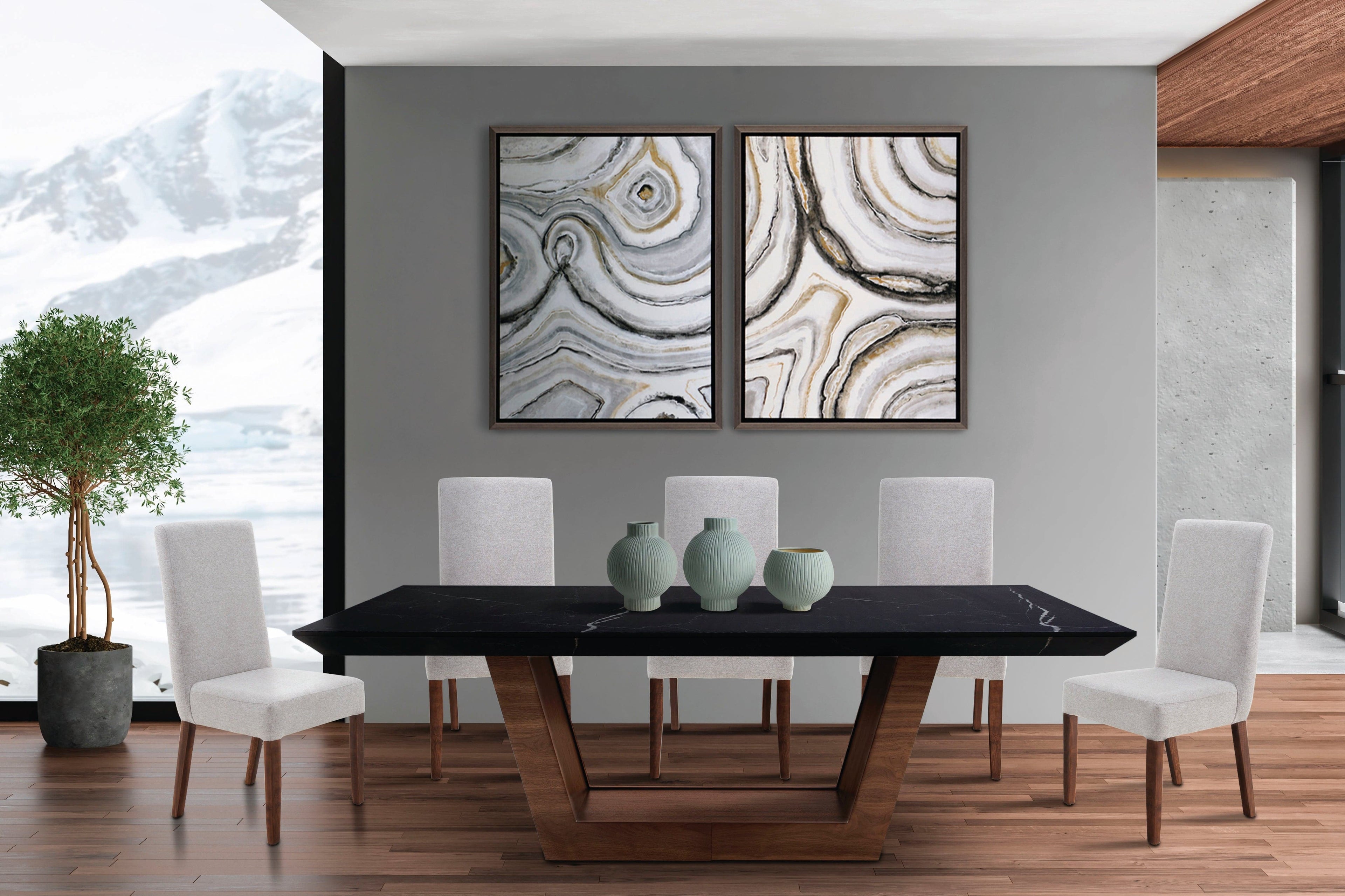 Juego de comedor Jenna de Deurope.com.mx con mesa y sillas modernas en un ambiente elegante.