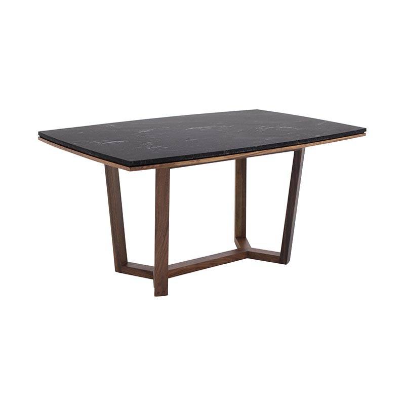 Juego de comedor Quetzal de 8 piezas en madera de parota y granito natural, con mesa de 160 cm y acabado en café.