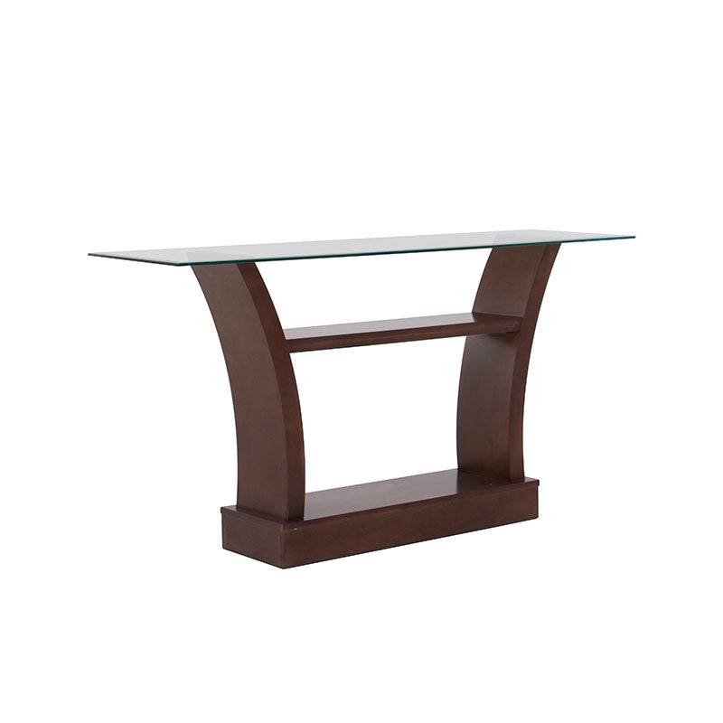 Juego de comedor Tulip de 6 piezas con mesa de cristal y estructura de madera nogal, estilo moderno y elegante.