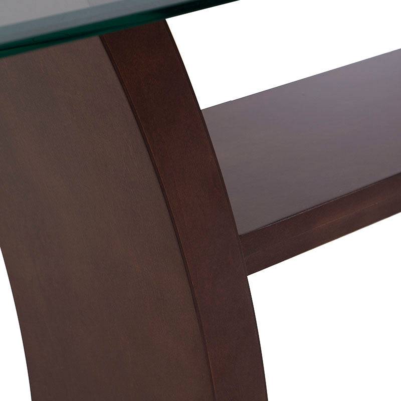 Juego de comedor Tulip de madera nogal con cubierta de cristal, incluye mesa y sillas, estilo moderno y elegante.