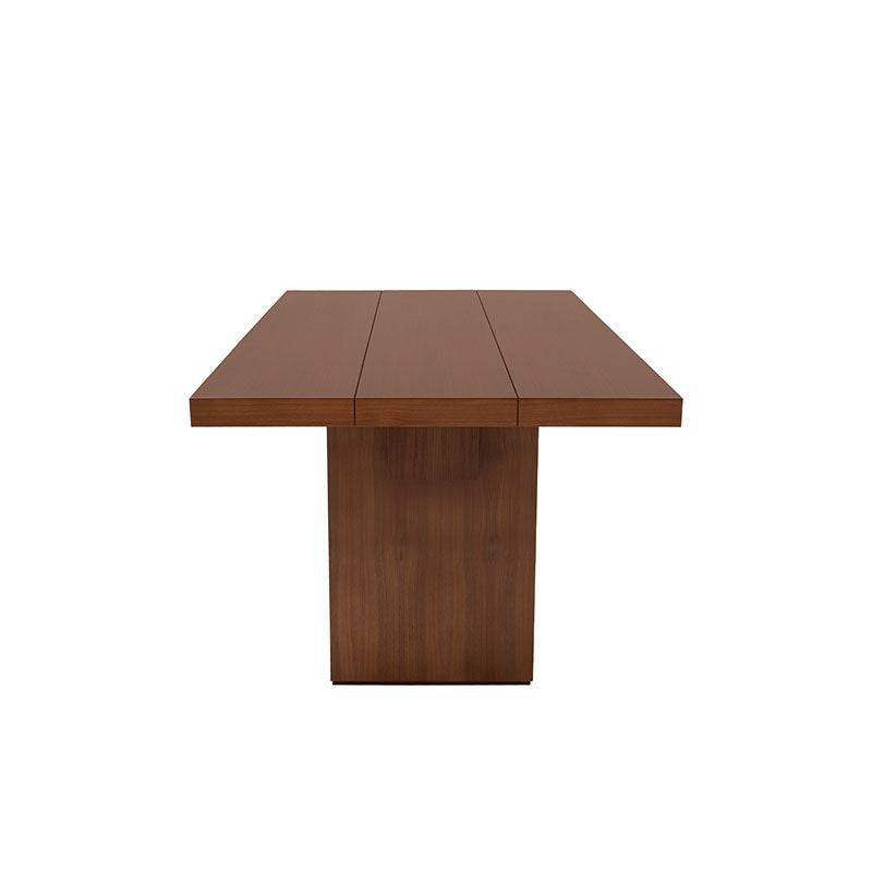Mesa de comedor Atenea de madera nogal industrializada, superficie de chapa, con dimensiones de 200x100x76 cm, en estilo moderno.