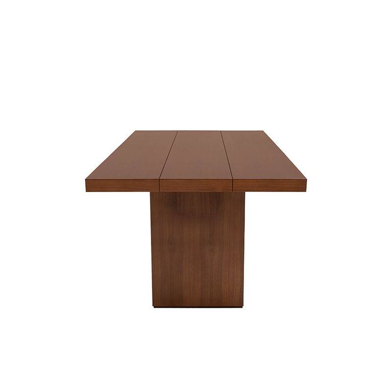 Juego de comedor Quetzal de madera industrializada con chapa de nogal, mesa de 200 cm de ancho y 7 piezas.