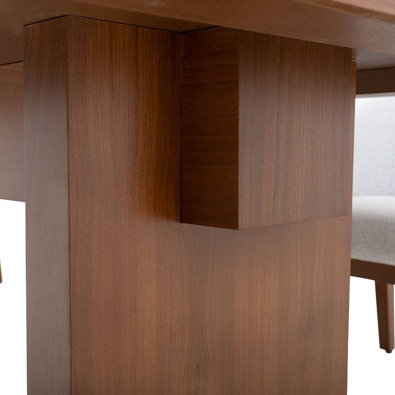 Juego de comedor Quetzal de 7 piezas en madera de nogal y estilo industrial, mesa de 200 cm con sillas a juego.