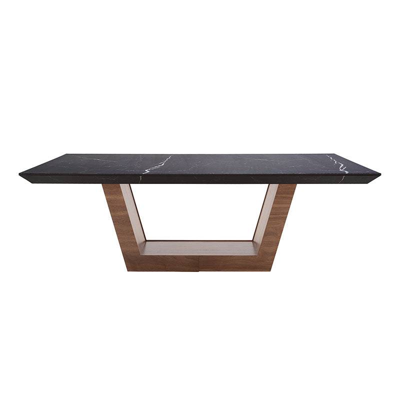 Mesa de comedor Jenna de madera de nogal negro con superficie de melamina tipo mármol, dimensiones 220x76x110 cm.