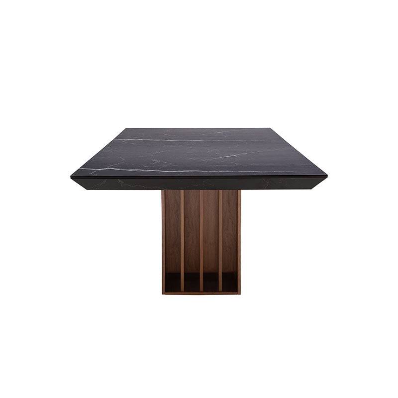 Mesa de comedor Jenna de madera de nogal con cubierta de melamina imitación mármol, tamaño 220x110x76 cm, estilo moderno y elegante.