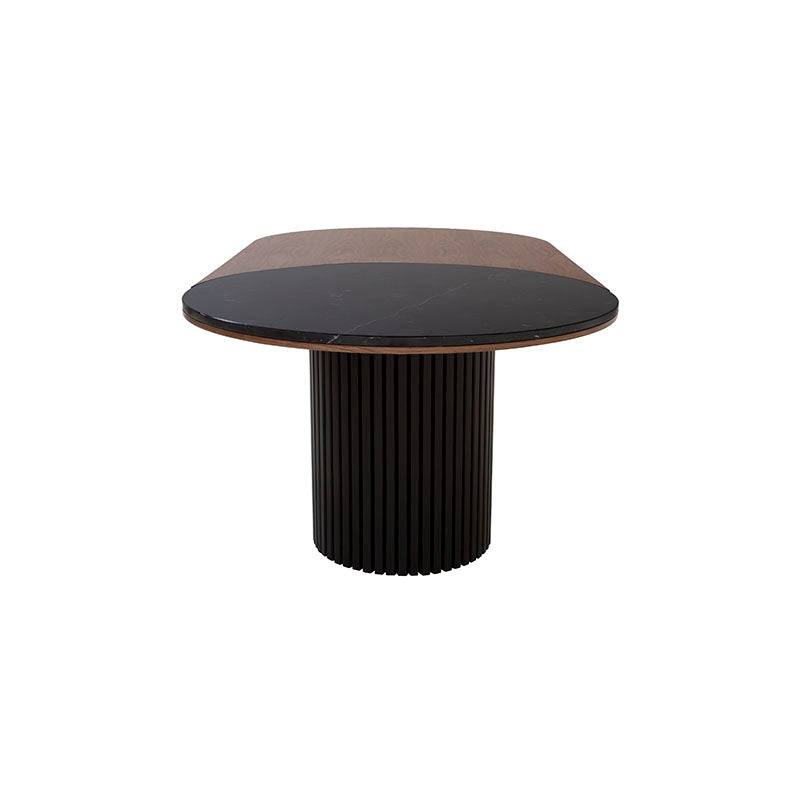 Juego de comedor Quetzal de 7 piezas con mesa de madera de pino y chapa de nogal, en color negro y nogal, frente de 180 cm