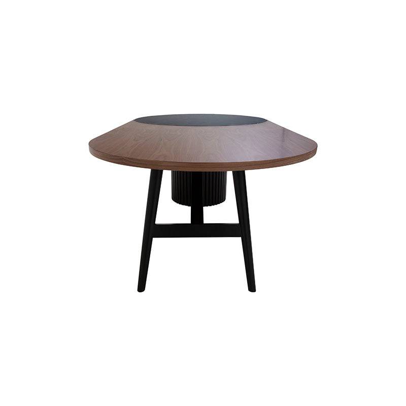Juego de comedor Quetzal de 7 piezas con mesa de madera de pino y chapa de nogal, tamaño 180x76x80 cm, estilo industrial.