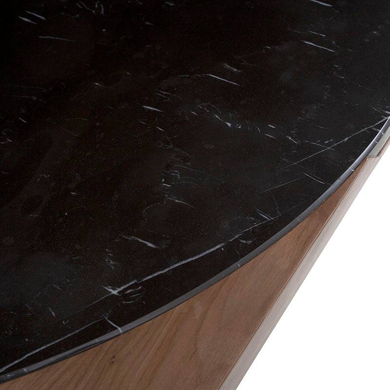Juego de comedor Quetzal de 7 piezas, mesa de nogal negro y madera de pino, vista frontal, dimensiones 180x76x80 cm.