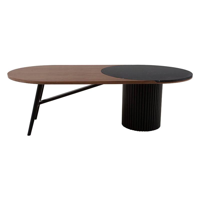 Juego de comedor Quetzal de 7 piezas con mesa de madera de pino y chapa de nogal en acabado negro, 180 cm de largo.