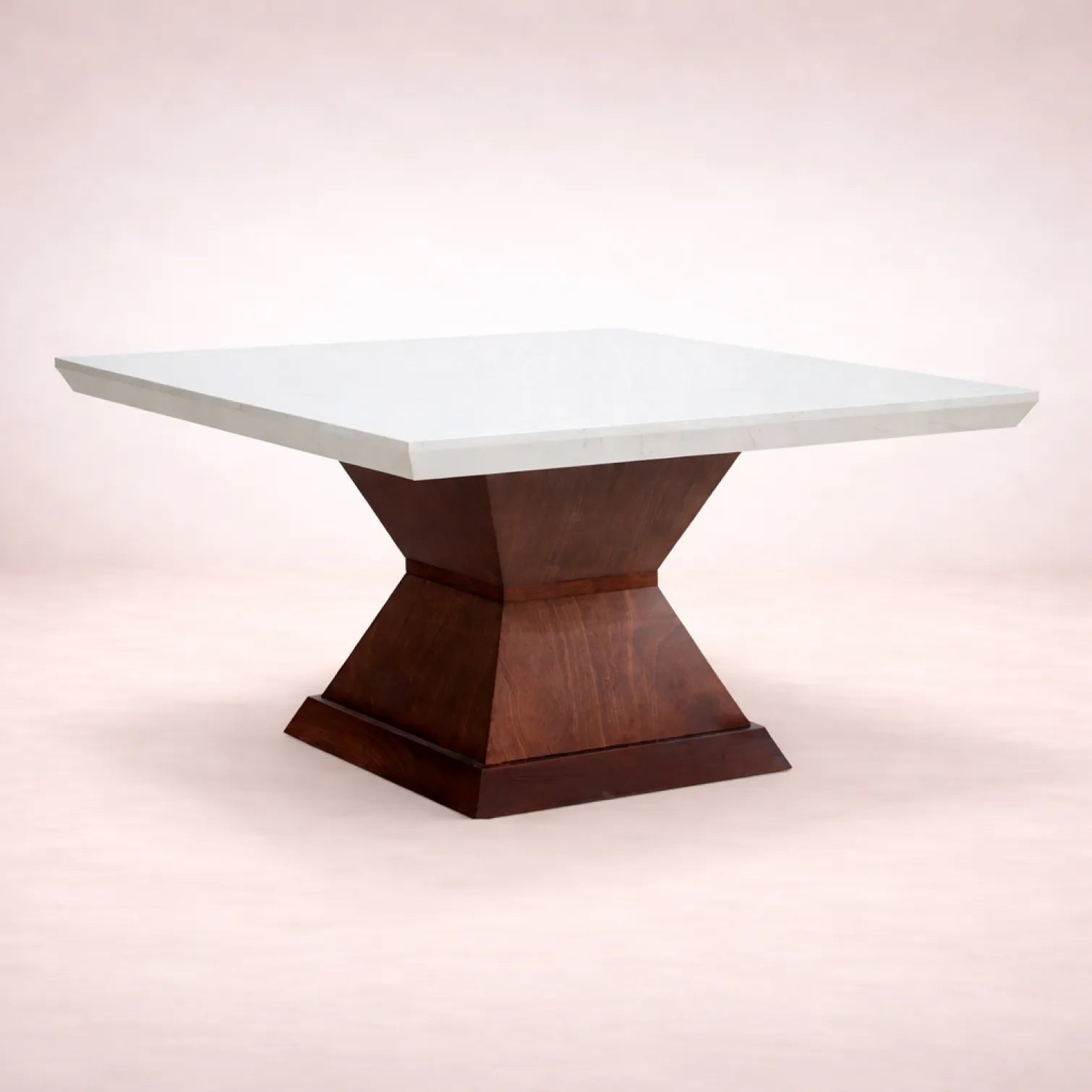 Mesa de comedor Quetzal de 9 piezas en chapa de caoba y mármol, deurope.com.mx, con diseño elegante y superficie revestida.