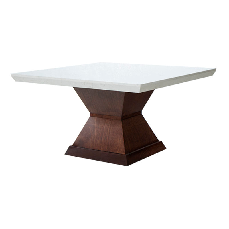 Juego de comedor Quetzal de 9 piezas con mesa de madera y mármol, en estilo elegante y acabado en chapa de caoba.