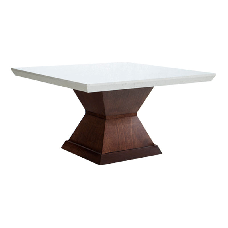 Juego de comedor Quetzal de 9 piezas, mesa de caoba con cubierta de mármol, en color tabaco con detalles elegantes.