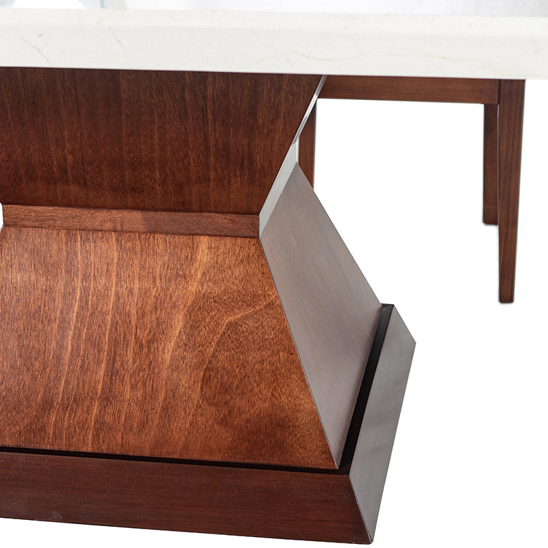 Juego de comedor Quetzal de 9 piezas con mesa de madera con acabado en tabaco y chapa de caoba, cubierta de mármol, en un estilo elegante
