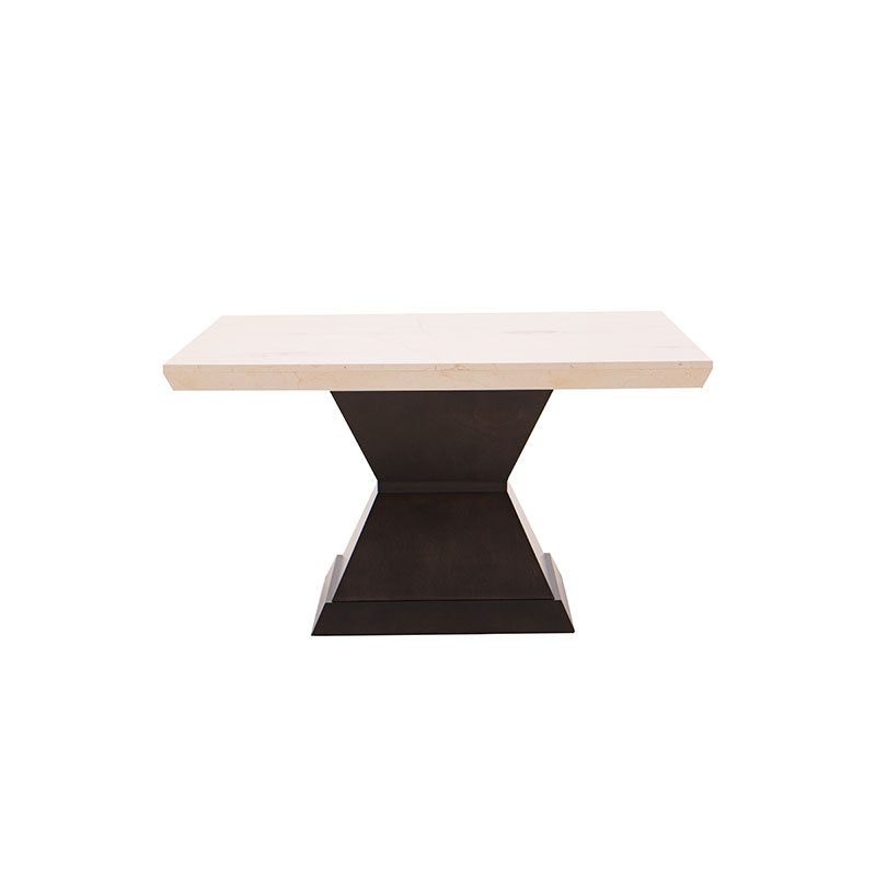 Juego de comedor Quetzal de 9 piezas con mesa de madera y mármol, en tono tabaco y caoba, dimensiones 140x78x140 cm.