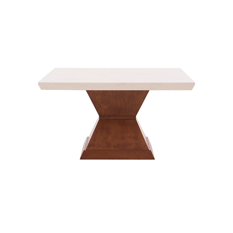 Juego de comedor Quetzal de 9 piezas con mesa de caoba y tapa de mármol, en estilo elegante con acabado en tabaco y chapa.
