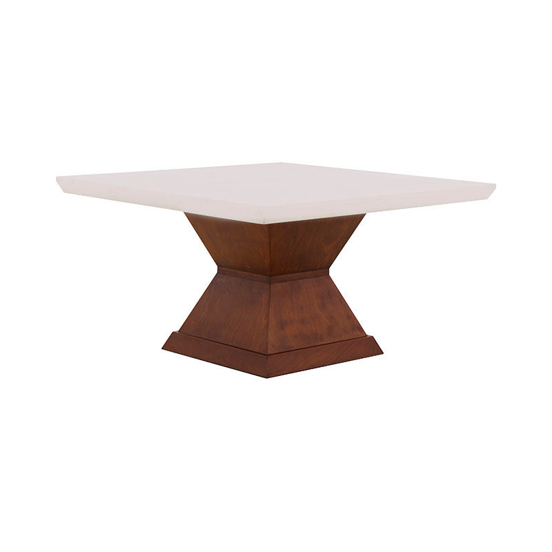 Juego de comedor Quetzal de 9 piezas en chapa de caoba y mármol, con mesa de 140 cm de largo y 78 cm de alto.