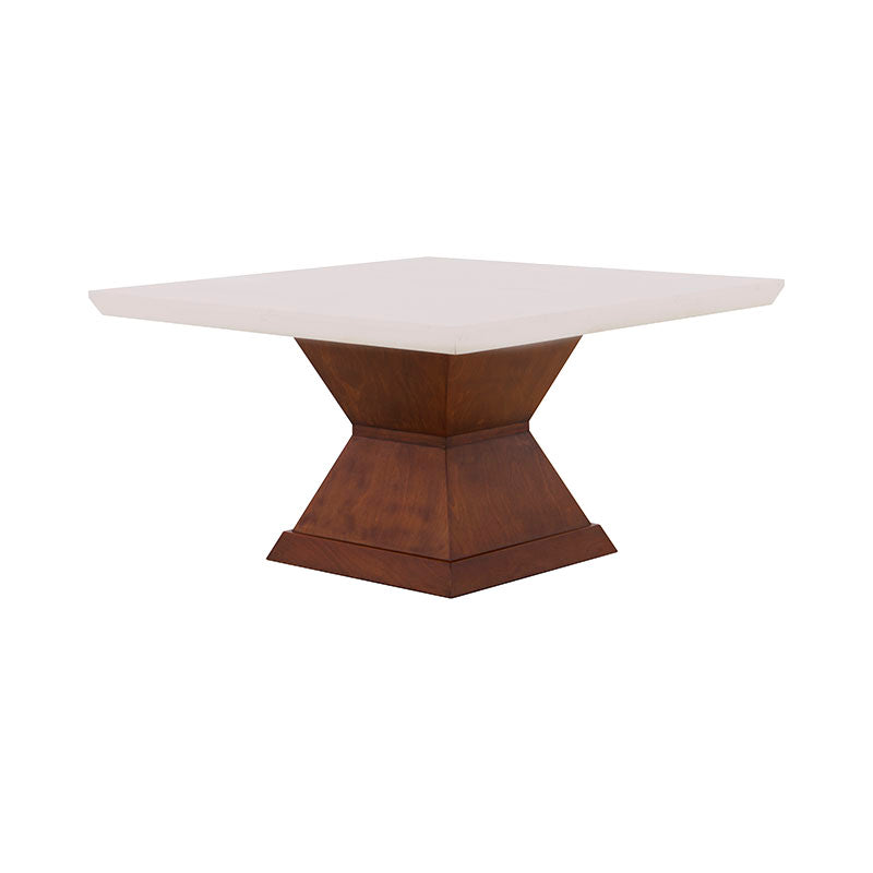 Juego de comedor Quetzal de 9 piezas con mesa de madera y mármol, madera de caoba y acabado en tono tabaco, elegante y resistente.