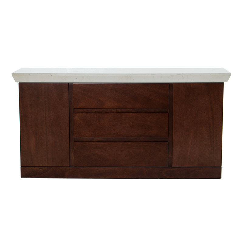 Juego de comedor con buffet Quetzal deoupe.com.mx, mesa de madera con cubierta de mármol y 10 piezas en tono tabaco.
