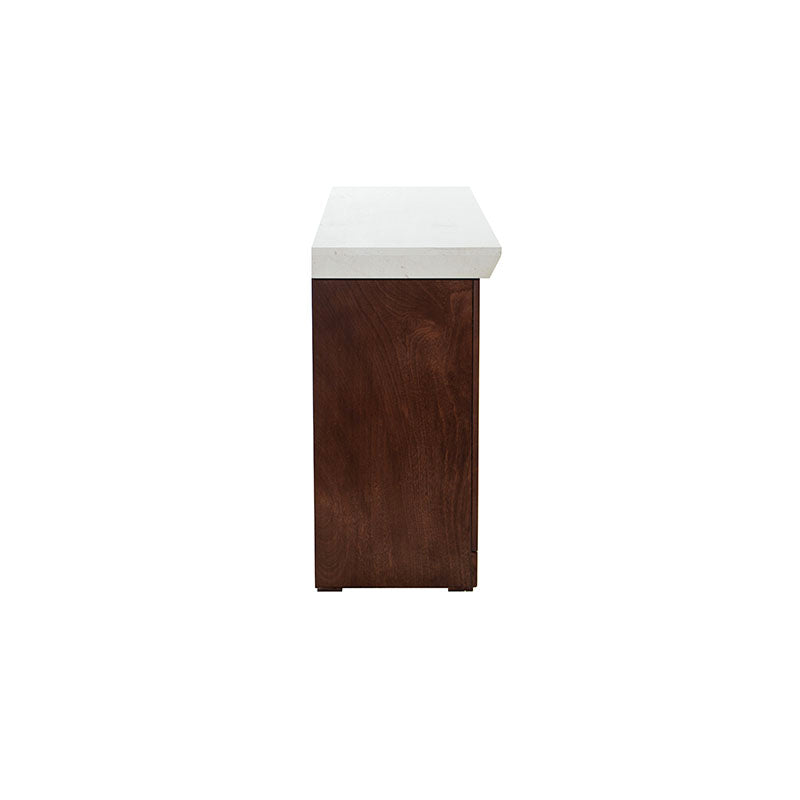 Buffet Mond deurope.com.mx, bufetera de madera con acabado en caoba y cubierta de mármol, tamaño 160x85x40 cm.