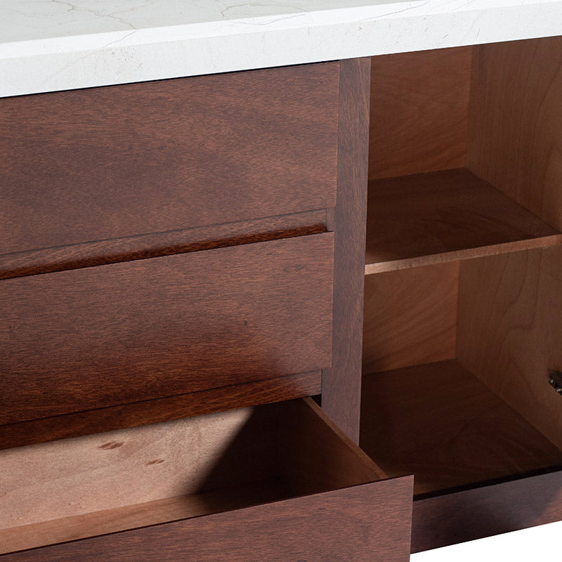 Buffet Mond de Deurope, bufetera de madera con acabado en caoba y cubierta de mármol, 160 cm de ancho, diseño elegante.
