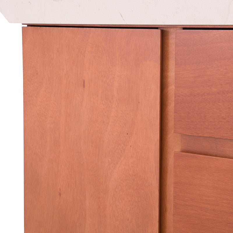 Bufetera Mond de Deurope con chapa de caoba y cubierta de mármol, 160 cm de largo, estilo elegante y moderno.