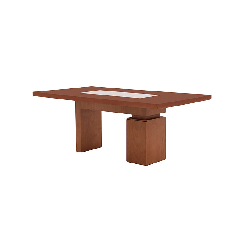 Juego de comedor Quetzal de 9 piezas con mesa de madera y mármol, en acabado tabaco y chapa de caoba, deurope.com.mx