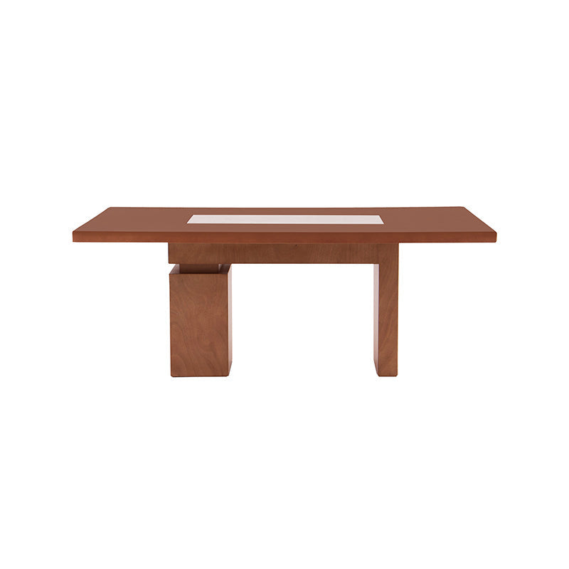 Juego de comedor Quetzal de 9 piezas con mesa de madera y mármol, en tono tabaco y chapa de caoba, deurope.com.mx