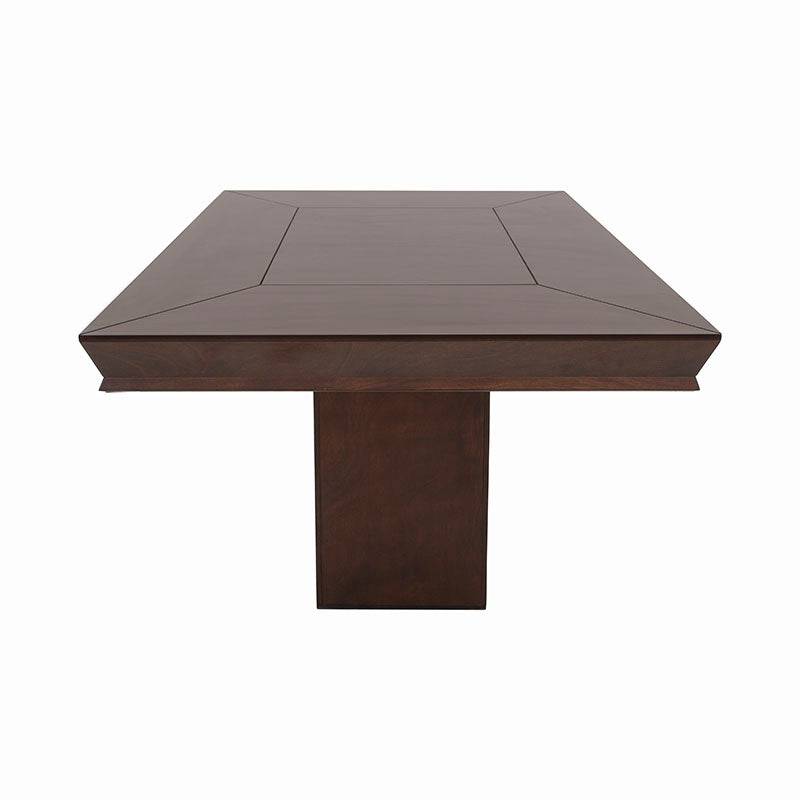 Juego de comedor Siena de 9 piezas con mesa en tono tabaco, chapa de okume, frente de 210 cm, alto 75 cm y fondo 115 cm