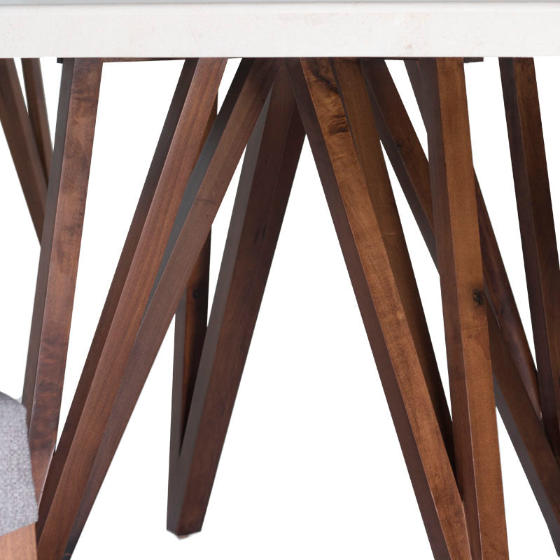 Juego de comedor Aragón de madera de poplar y cubierta de mármol, con mesa de 120 cm de ancho y 76 cm de alto.