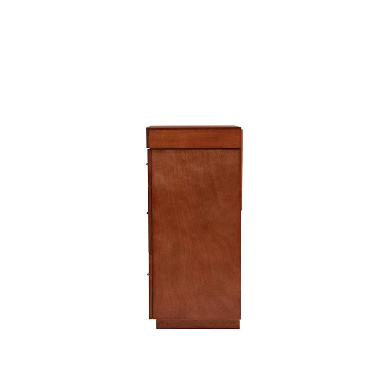 Juego de recámara Armenia de 5 piezas con cómodas en chapa de okumé color café almendra, frente de 160 cm, alto de 120 cm.