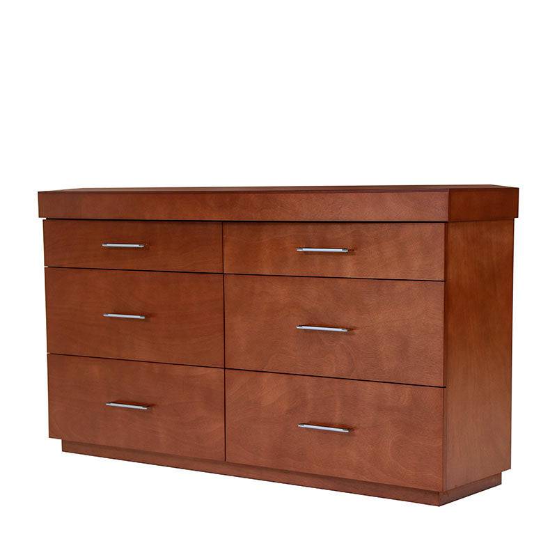 Juego de recámara Armenia de 5 piezas con cómodas de madera en tono café almendra y chapa de okumé, frente de 160 cm.
