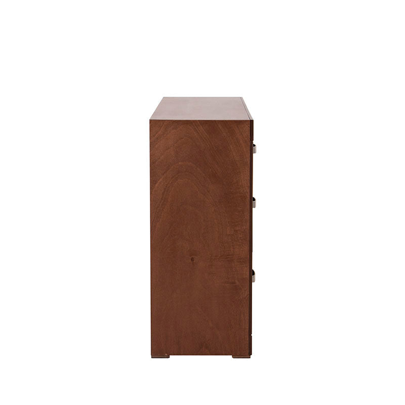 Comoda de recámara México de 5 piezas en color nogal con chapa de okumé, frente de 140 cm, altura de 90 cm y fondo de 40 cm