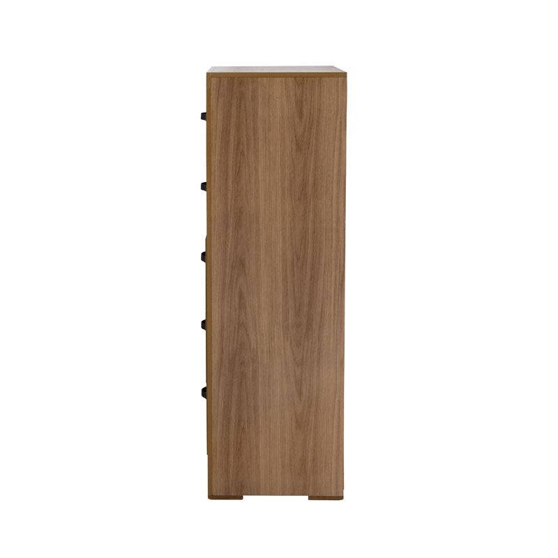 Comoda Allure de 5 piezas en color nogal, madera MDF y melamina, con diseño elegante y moderna para recámara.
