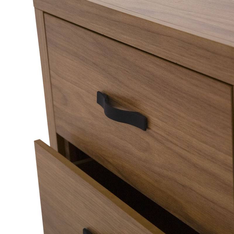 Comoda de recámara Allure en color nogal, de madera MDF, con diseño moderno y 5 piezas para dormitorio.