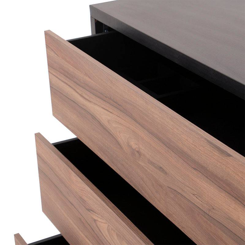 Cómoda Lazy de Deurope, estructura de melamina negra nogal, con frente de color oscuro, dimensiones 100x105x40 cm, estilo moderno