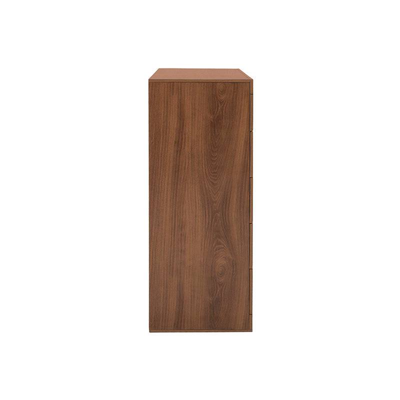 Comoda Nogal de estilo industrial en madera para recámara Alejandria de 5 piezas, con frente de 70 cm y altura de 105 cm