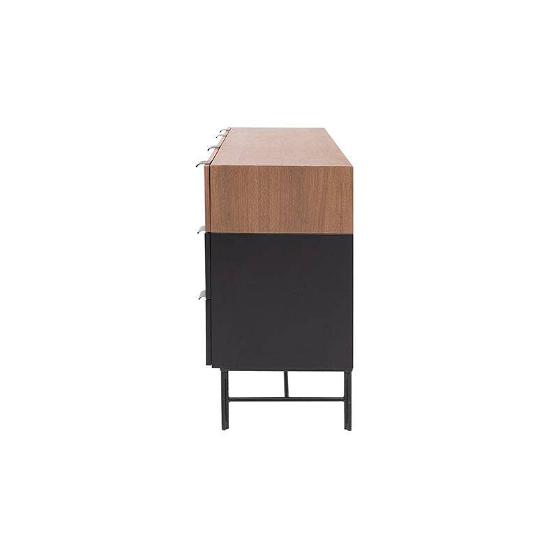 Cómoda Jess de madera de pino con acabado nogal negro, frente de chapa, dimensiones 140x80x40 cm, diseño moderno y elegante
