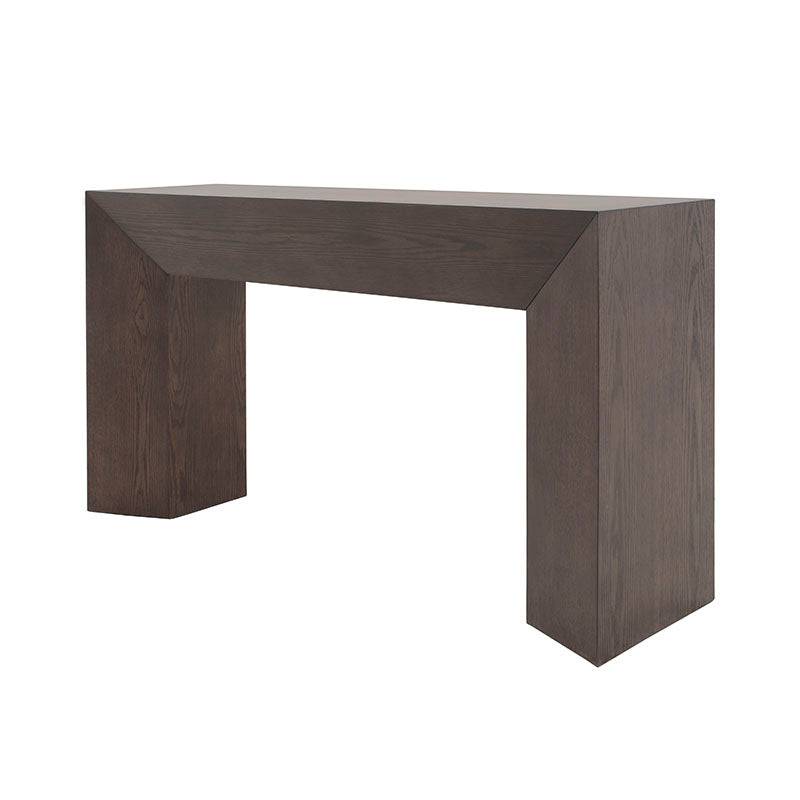 Consola Ripol de color gris oscuro con acabado en madera industrializada enchapada en encino, estilo moderno y elegante.