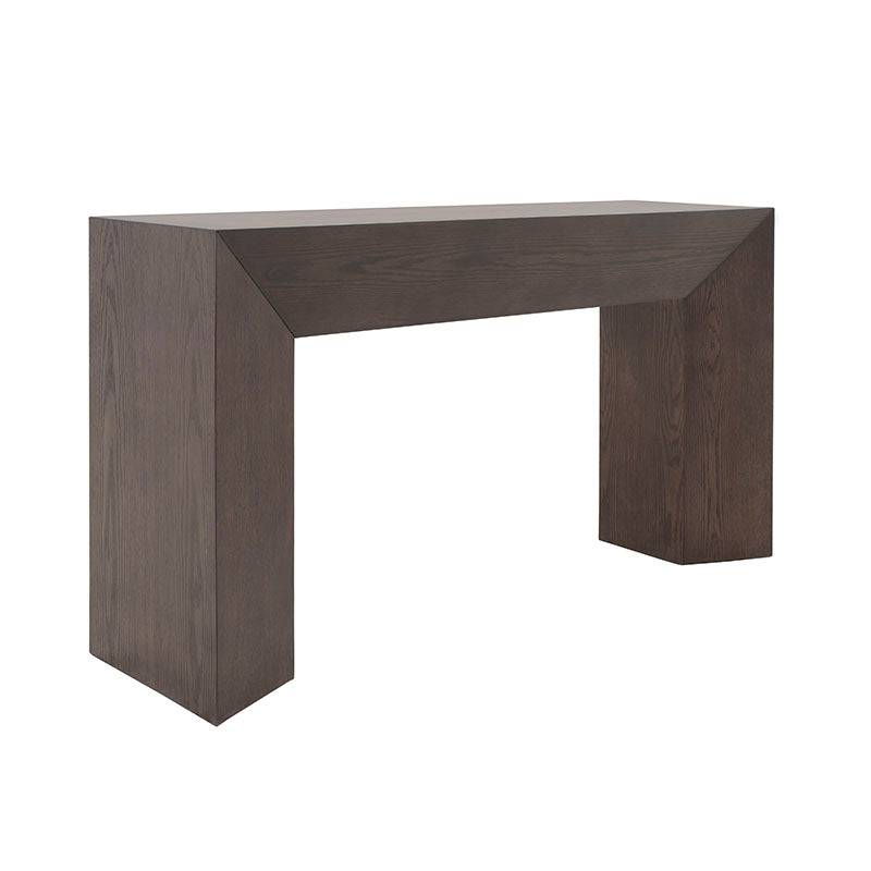 Consola Ripol de color gris ash con acabado en madera industrializada y enchapada en encino, estilo moderno y elegante.