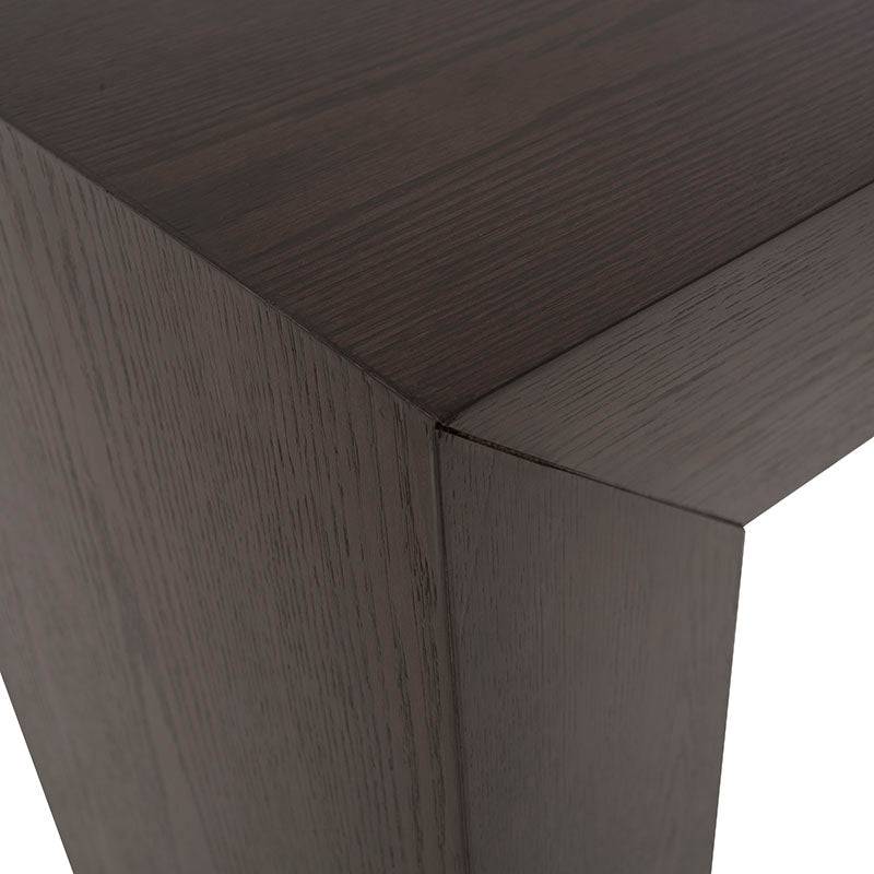 Consola Ripol de color gris ash y madera industrializada enchapada en encino, estilo moderno y elegante.