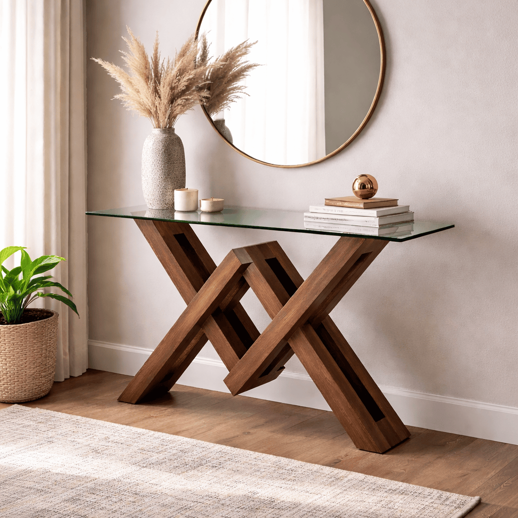 Juego de comedor Vemer de 10 piezas con consolas de madera oscura, ideal para decorar y organizar espacios en el hogar