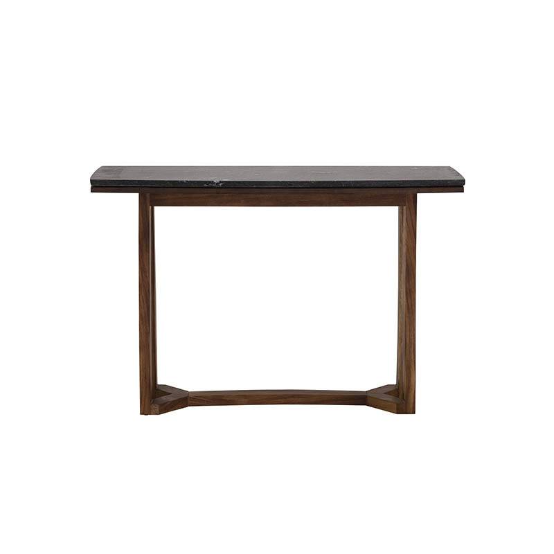 Consoleta Montecarlo de madera oscura, consola moderna con superficie lisa y patas elegantes, ideal para entrada o sala.