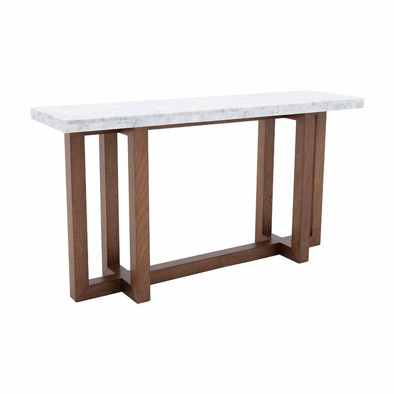 Consola Kaori de Deurope.com.mx de madera de nogal con tapa de mármol veneciano, tamaño 150x40x79 cm.