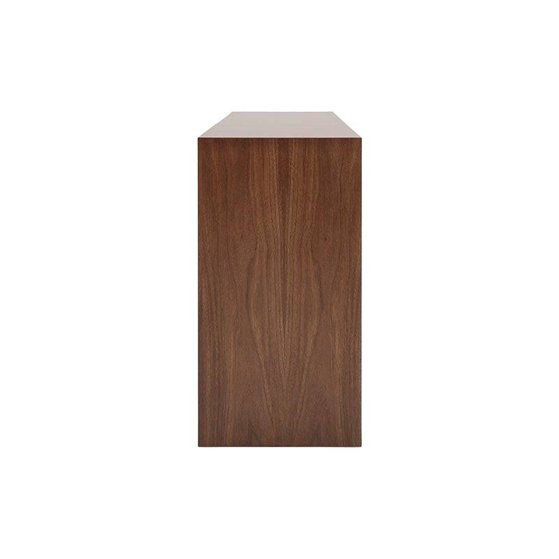 Consola Berne Made de madera de nogal con acabado natural, mide 140 cm de largo, 80 cm de alto y 40 cm de fondo.