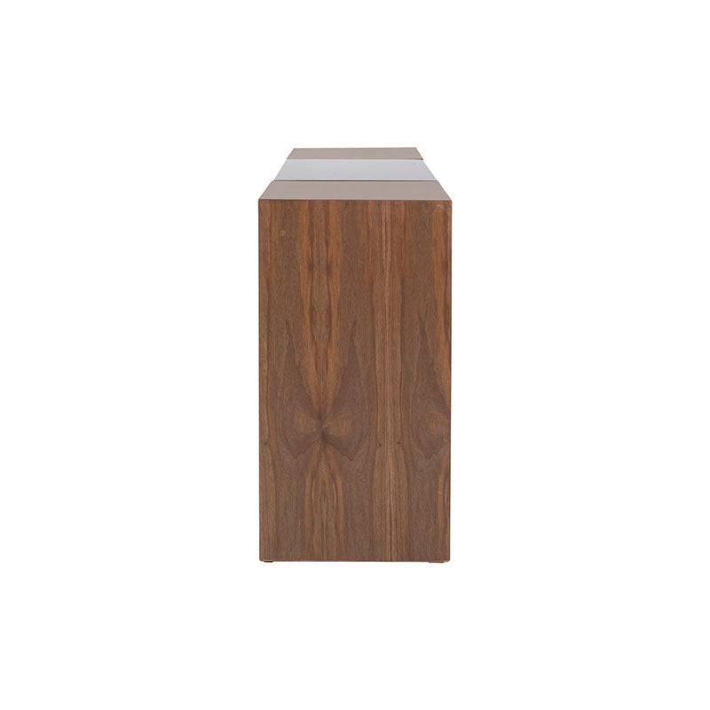 Consola Berne de Deurope en nogal gris con chapa de nogal y placa de mármol, mide 140x80x40 cm, con diseño moderno y elegante.