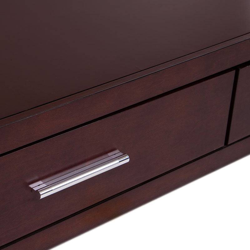 Consola London de madera de pino enchapada en maple americano, deurope.com.mx, frente con detalles y acabado elegante.