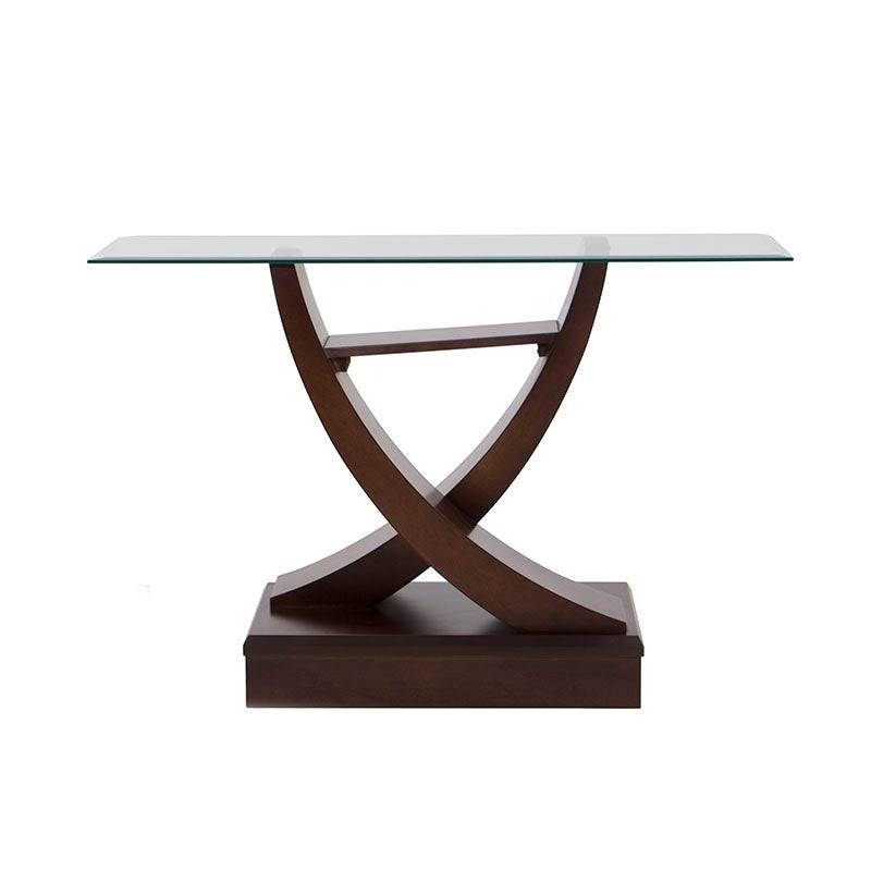 Conjunto de comedor Aragón de 8 piezas en madera nogal con cubierta de cristal, incluye mesa y sillas en estilo moderno.